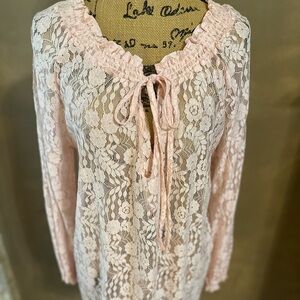 Pink Lace Tunic with Sheer Long Sleeves